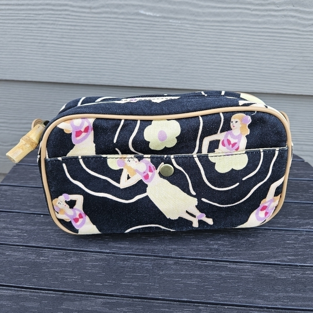 Tommy Bahama Makeup Case Bag Hula Hawaiian Print Cosmetic Pouch Zip Organizer
